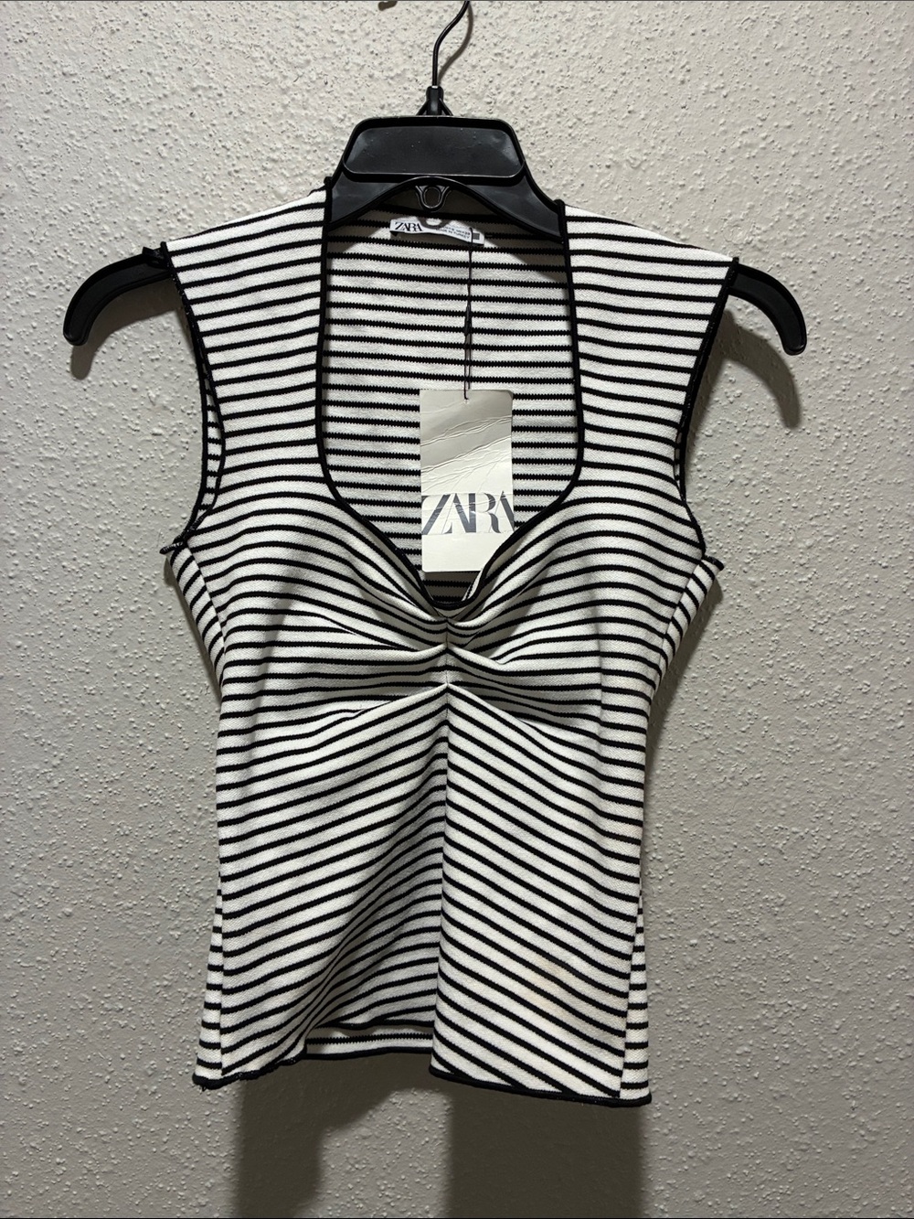 Zara Black & White Striped Twist-Front Tank